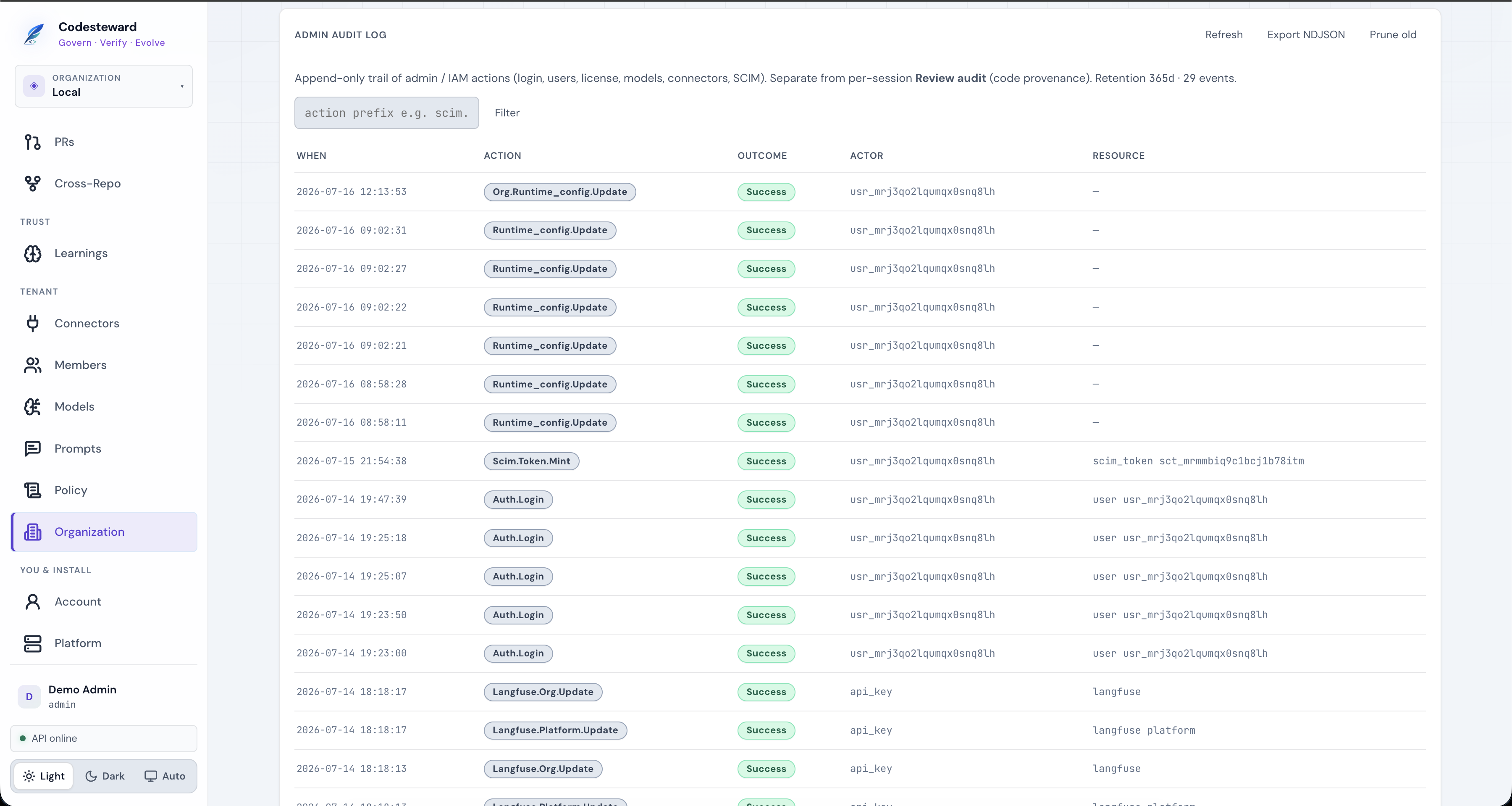 Admin audit log