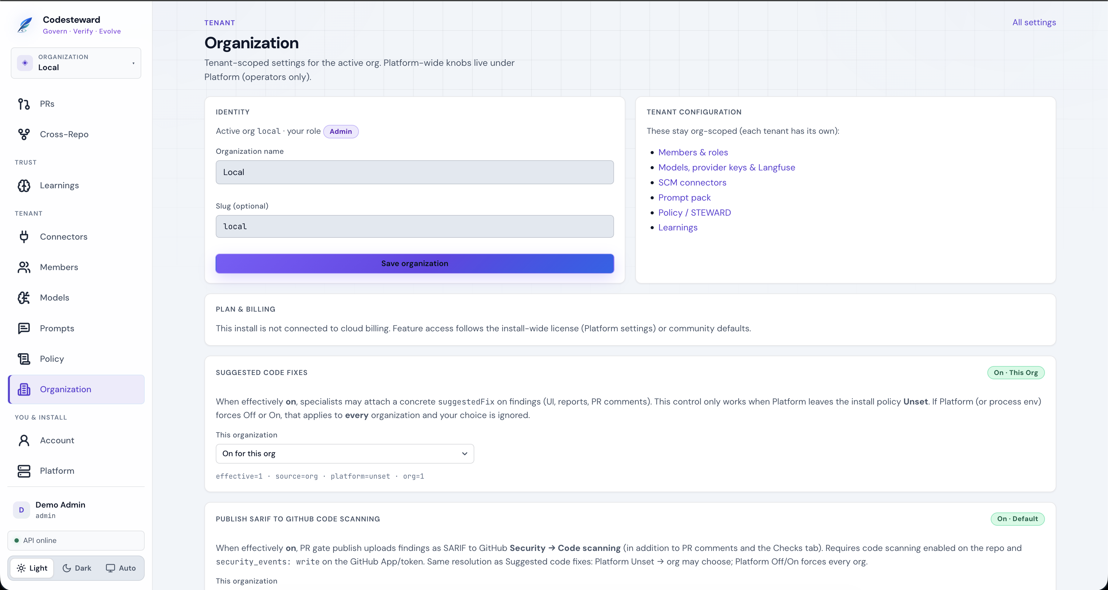 Organization settings