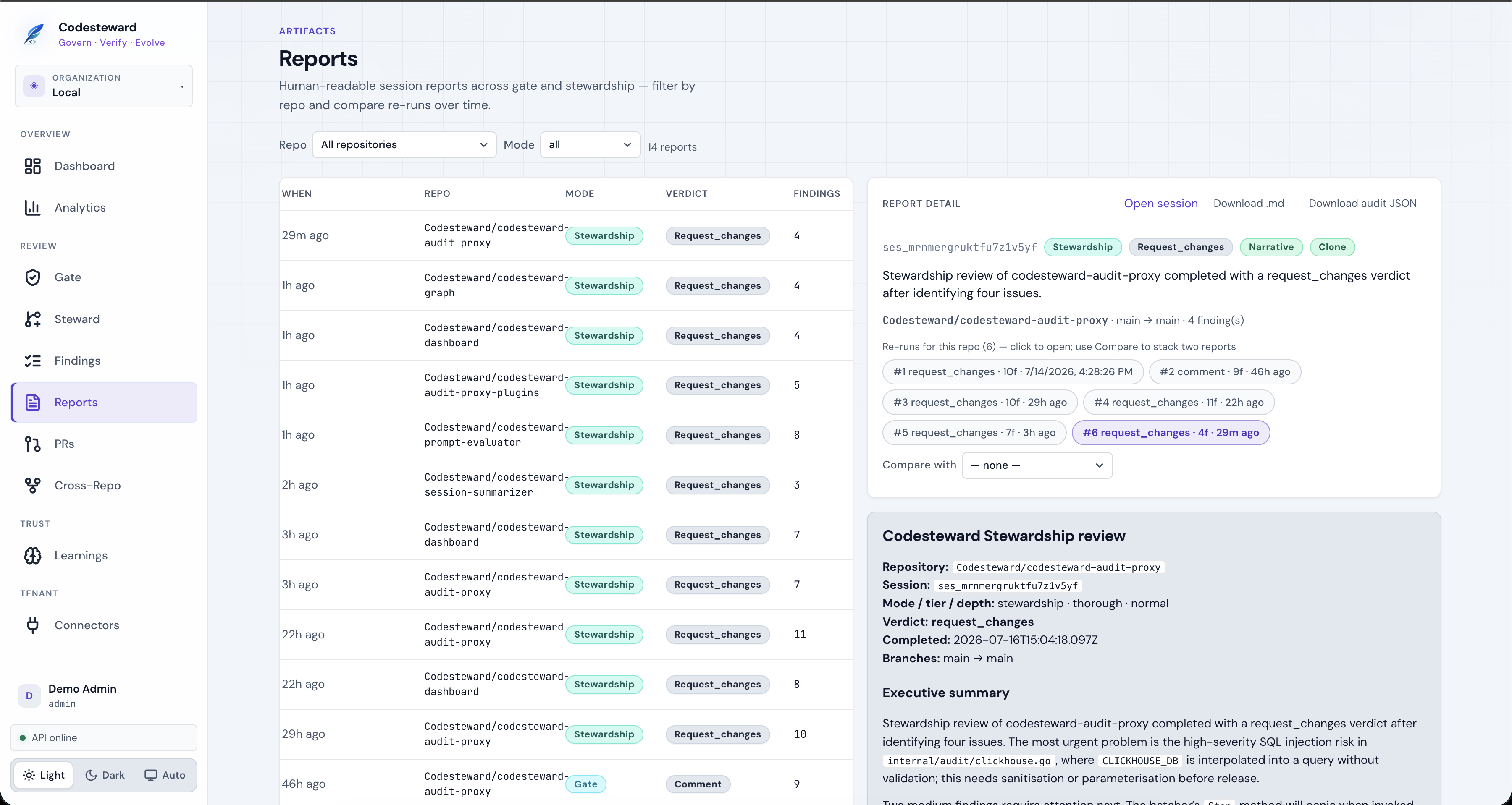 Reports catalog