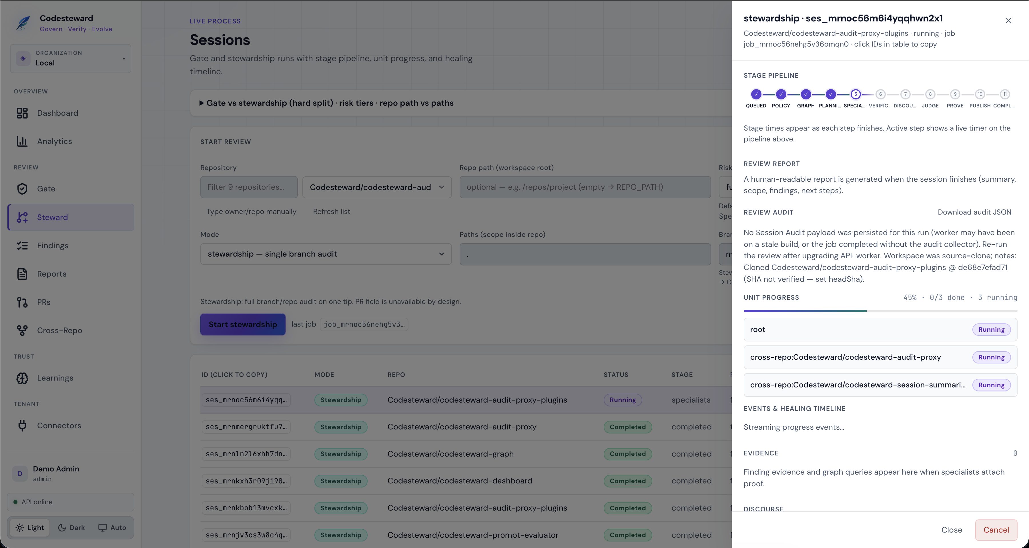 Running session with cross-repo units