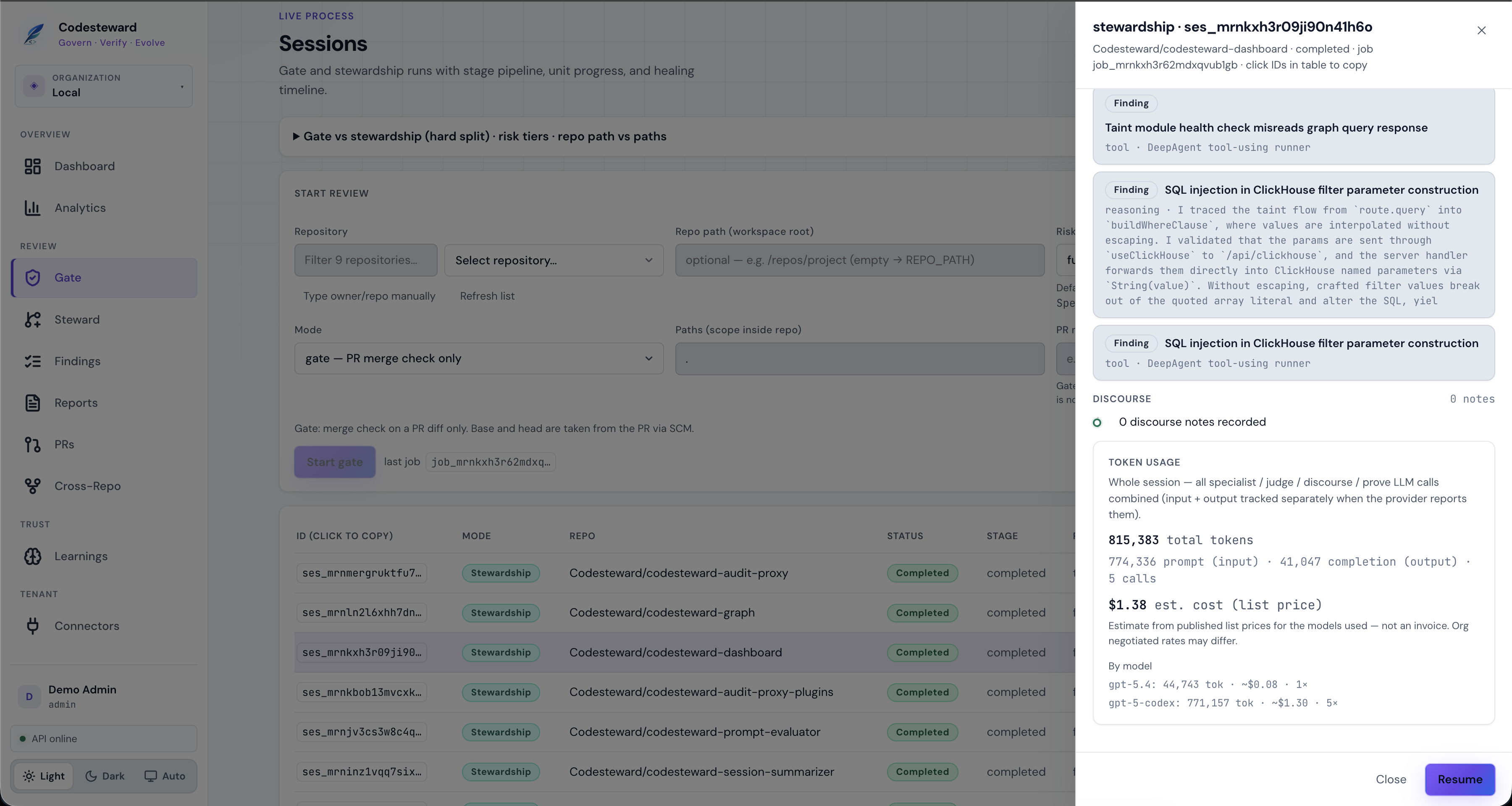 Session token usage